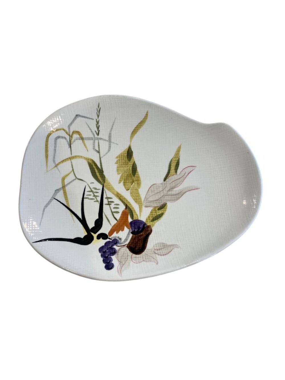 Vintage Red Wing pottery Capistrano Ceramic Leaf-Shaped Serving Platter With Bir